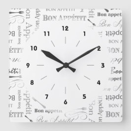 糖菓のAppetitの白黒クラシックなヴィンテージのフランス語 スクエア壁時計