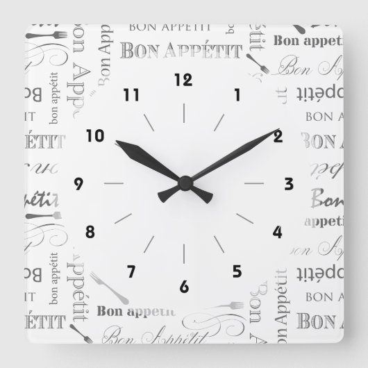 糖菓のAppetitの白黒クラシックなヴィンテージのフランス語 スクエア壁時計 (正面)
