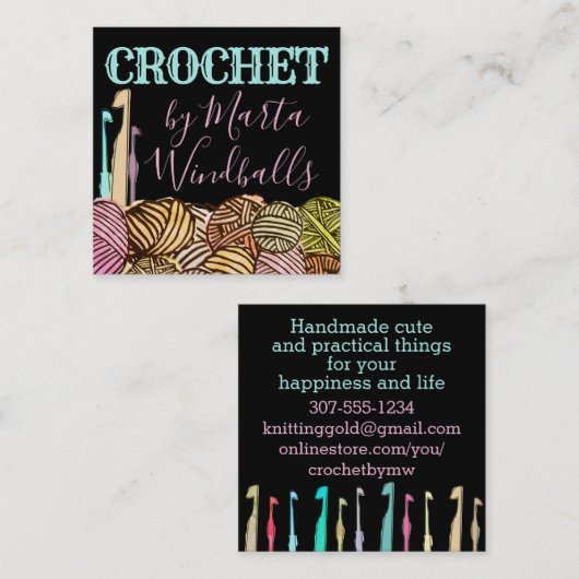 糸かぎ針の水彩ドードル玉 スクエア名刺 (正面/裏面)