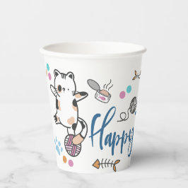 糸でバランスのとれた子猫の幸せな新年 紙コップ