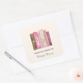 糸で結んだ本パーソナライズされた蔵書票 スクエアシール (封筒)