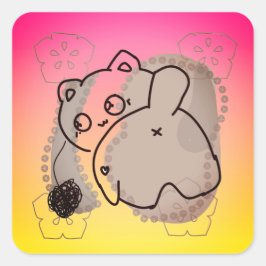 糸で遊ぶ猫 スクエアシール