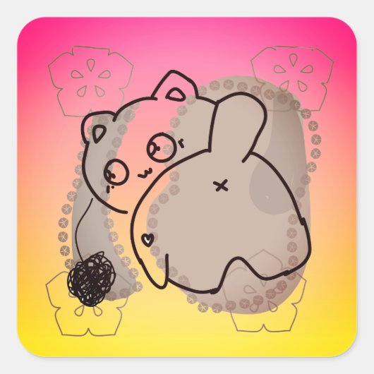 糸で遊ぶ猫 スクエアシール (正面)