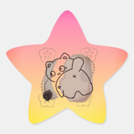 糸で遊ぶ猫 星シール
