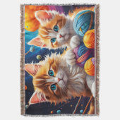 糸と惑星の玉が入ったかわいい子猫たち スローブランケット (正面縦)