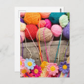 糸と花のカラフルかぎ針編み ポストカード (正面/裏面)