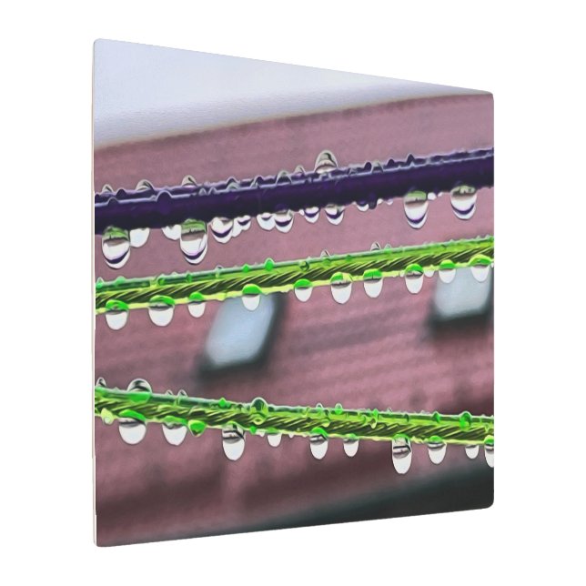 糸に雨粒を付ける メタルプリント (アングル)