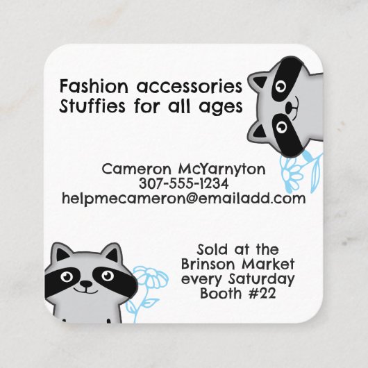 糸のかわいいタヌキのクロシェ針玉 スクエア名刺 (裏面)