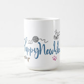 糸の子猫の幸せな新年 コーヒーマグカップ (中央)