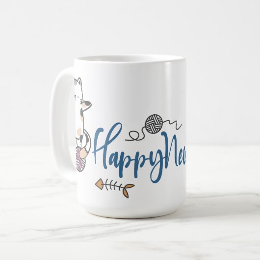 糸の子猫の幸せな新年 コーヒーマグカップ (正面左)