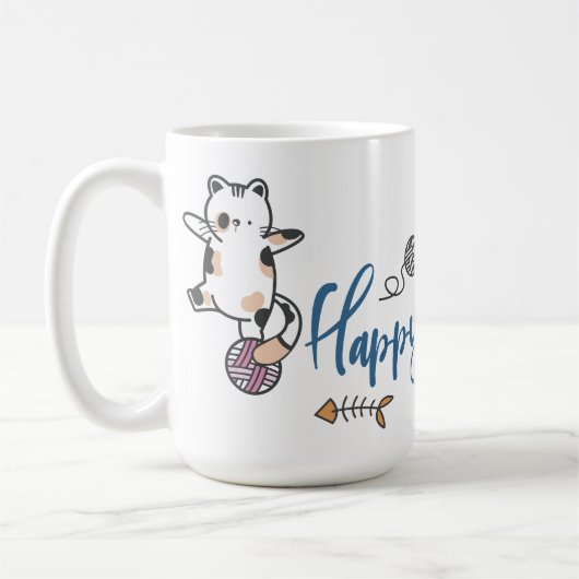 糸の子猫の幸せな新年 コーヒーマグカップ (左)