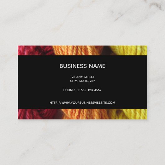 糸の編み物手紡ぎで赤橙黄色の写真 名刺 (裏面)