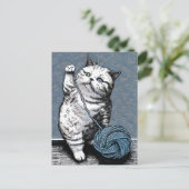 糸の遊玉でリノカットの子猫 ポストカード (スタンド正面)