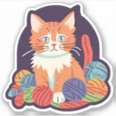 糸の防水付き猫 シール (正面)