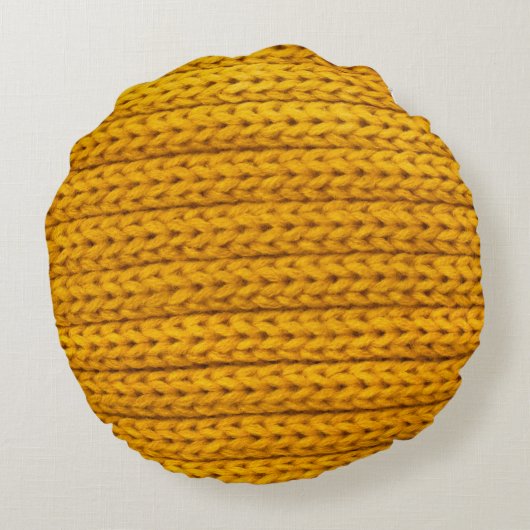 糸の黄色い編地の模様。 ラウンドクッション (裏面)