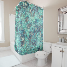 糸またはスポンジ状の青と灰色の絡み シャワーカーテン