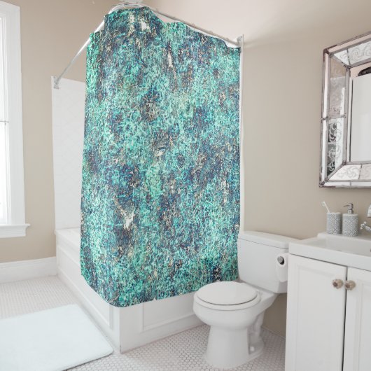 糸またはスポンジ状の青と灰色の絡み シャワーカーテン (インサイチュ)