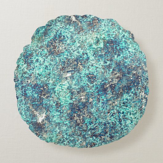 糸またはスポンジ状の青と灰色の絡み ラウンドクッション (正面)