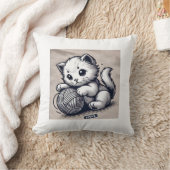 糸よくはしゃぐ付きキットン – かわいいインクアート クッション (ブランケット)