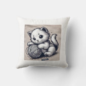 糸よくはしゃぐ付きキットン – かわいいインクアート クッション (裏面)