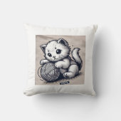 糸よくはしゃぐ付きキットン – かわいいインクアート クッション (正面)