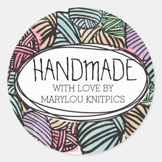 糸カラフルの編み物編み物のドードル玉 ラウンドシール (正面)