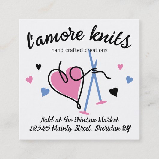 糸ハート編み物編み針クラフトショー スクエア名刺 (正面)
