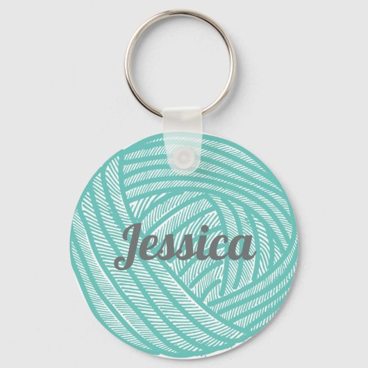 糸パーソナライズされたティール(緑がかった色)編み物 キーホルダー (正面)