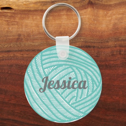 糸パーソナライズされたティール(緑がかった色)編み物 キーホルダー (正面)