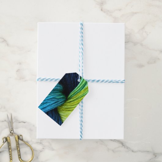 糸プリント、編み物、かぎ編み ギフトタグ (より糸付き)