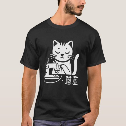 糸付き猫のミシン Tシャツ (正面)