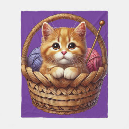 糸入りバスケットの可愛らしいオレンジ色の子猫 フリースブランケット
