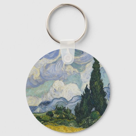糸杉のある麦畑、油絵、ゴッホ キーホルダー (正面)