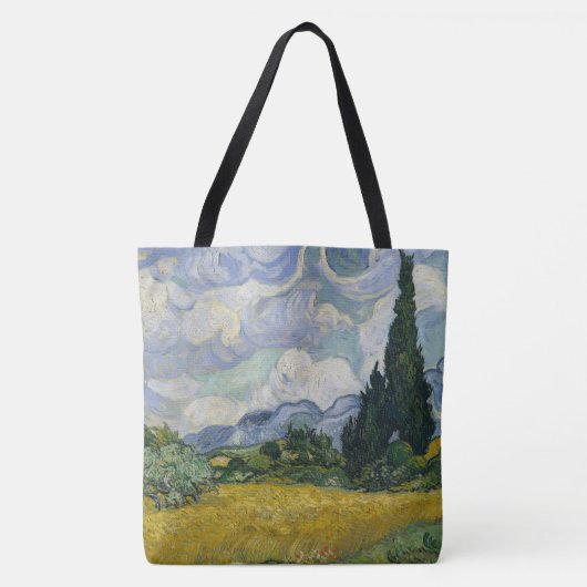 糸杉のある麦畑、油絵、ゴッホ トートバッグ (正面)