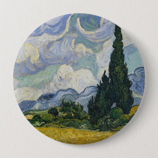 糸杉のある麦畑、油絵、ゴッホ 缶バッジ (正面)