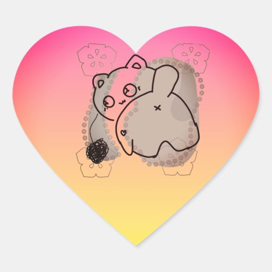 糸玉で遊ぶ猫 ハートシール (正面)