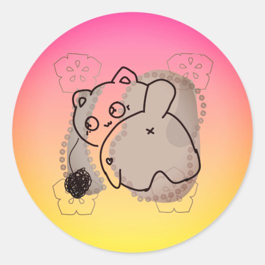 糸玉で遊ぶ猫 ラウンドシール (正面)