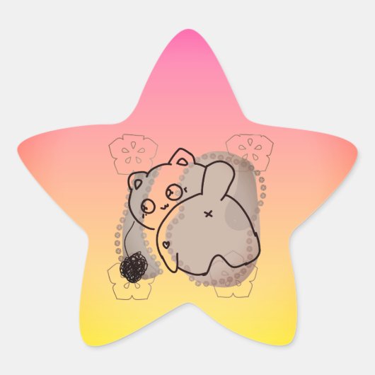 糸玉で遊ぶ猫 星シール (正面)