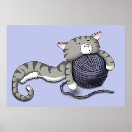 糸玉を持つ漫画子猫 ポスター (正面)