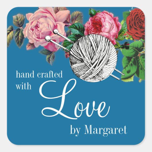 糸玉編み物針ヴィンテージバララベル スクエアシール (正面)