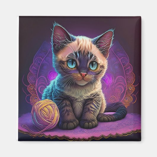 糸球付き美しい若子猫 マグネット (正面)