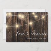 糸素朴灯付き結婚木材 サンキューカード (正面)