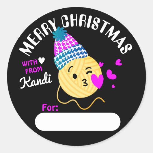 糸絵文字キッシー顔編み物クロチェットクリスマス ラウンドシール (正面)