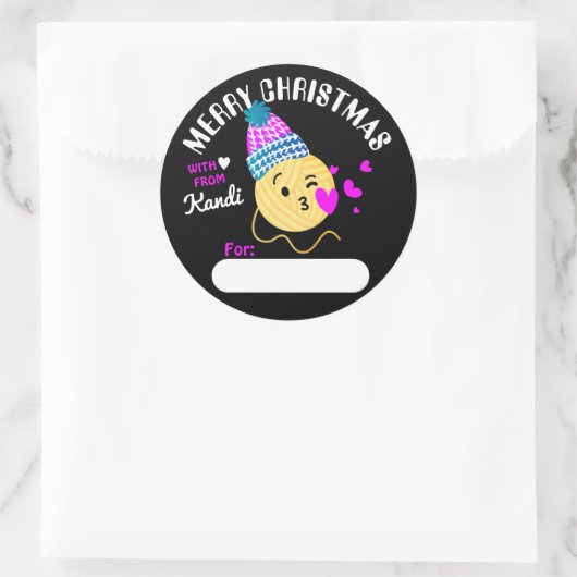 糸絵文字キッシー顔編み物クロチェットクリスマス ラウンドシール (バッグ)