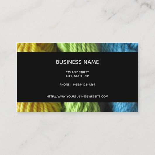 糸編み物手紡ぎ黄緑青写真 名刺 (裏面)