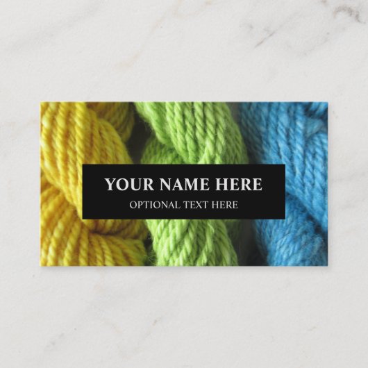 糸編み物手紡ぎ黄緑青写真 名刺 (正面)