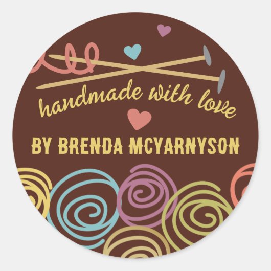 糸編み物編み針工芸品のボール ラウンドシール (正面)