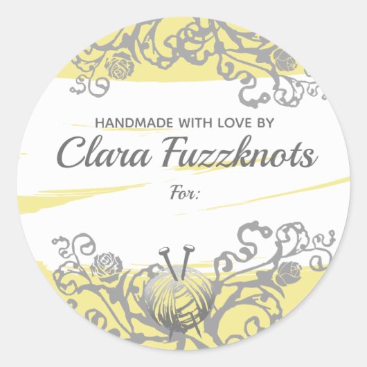 糸編み物針ラブステッカーで手作り ラウンドシール (正面)