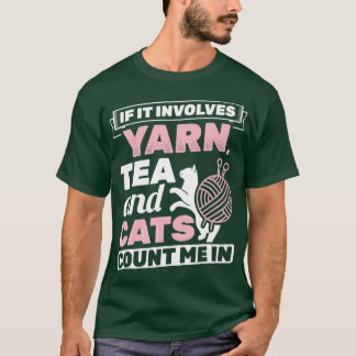 糸茶もし猫ニッター編み物Crocを含む Tシャツ
