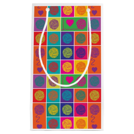 糸、糸、糸ブロックパターン（の模様が）ある スモールペーパーバッグ (正面)